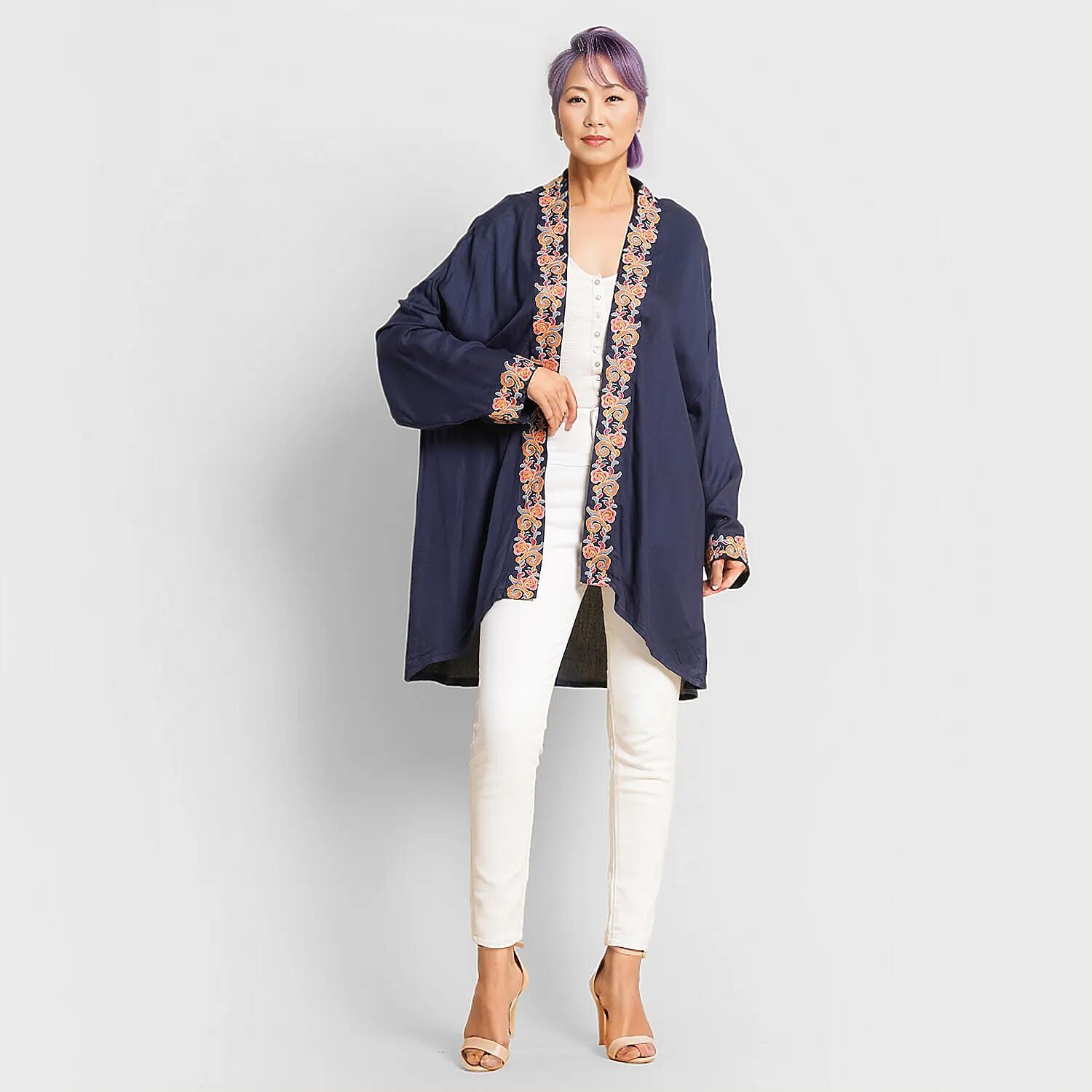 TAMSY Viscose Twill Short Kimono - Black