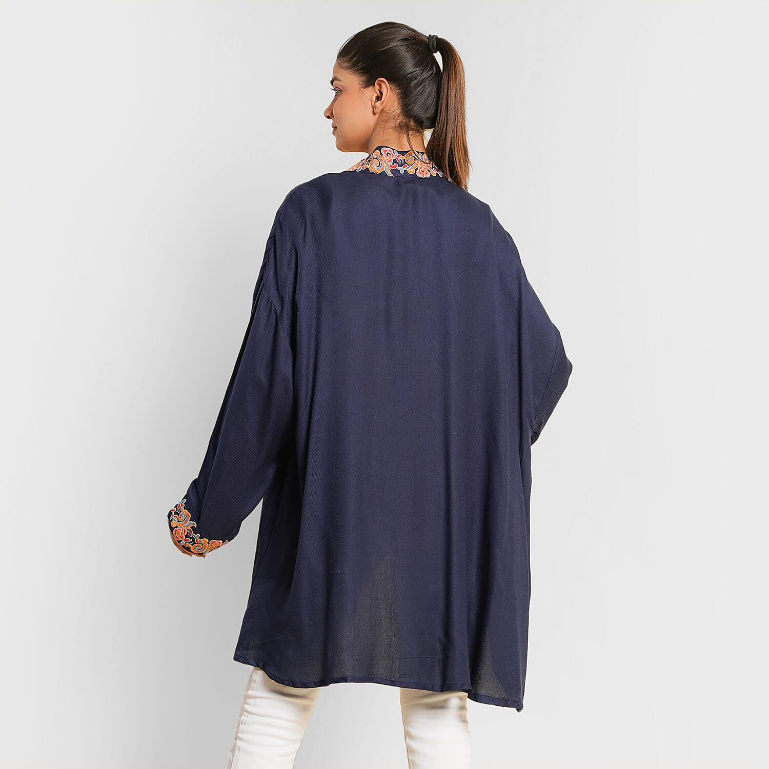 TAMSY Viscose Twill Short Kimono - Black