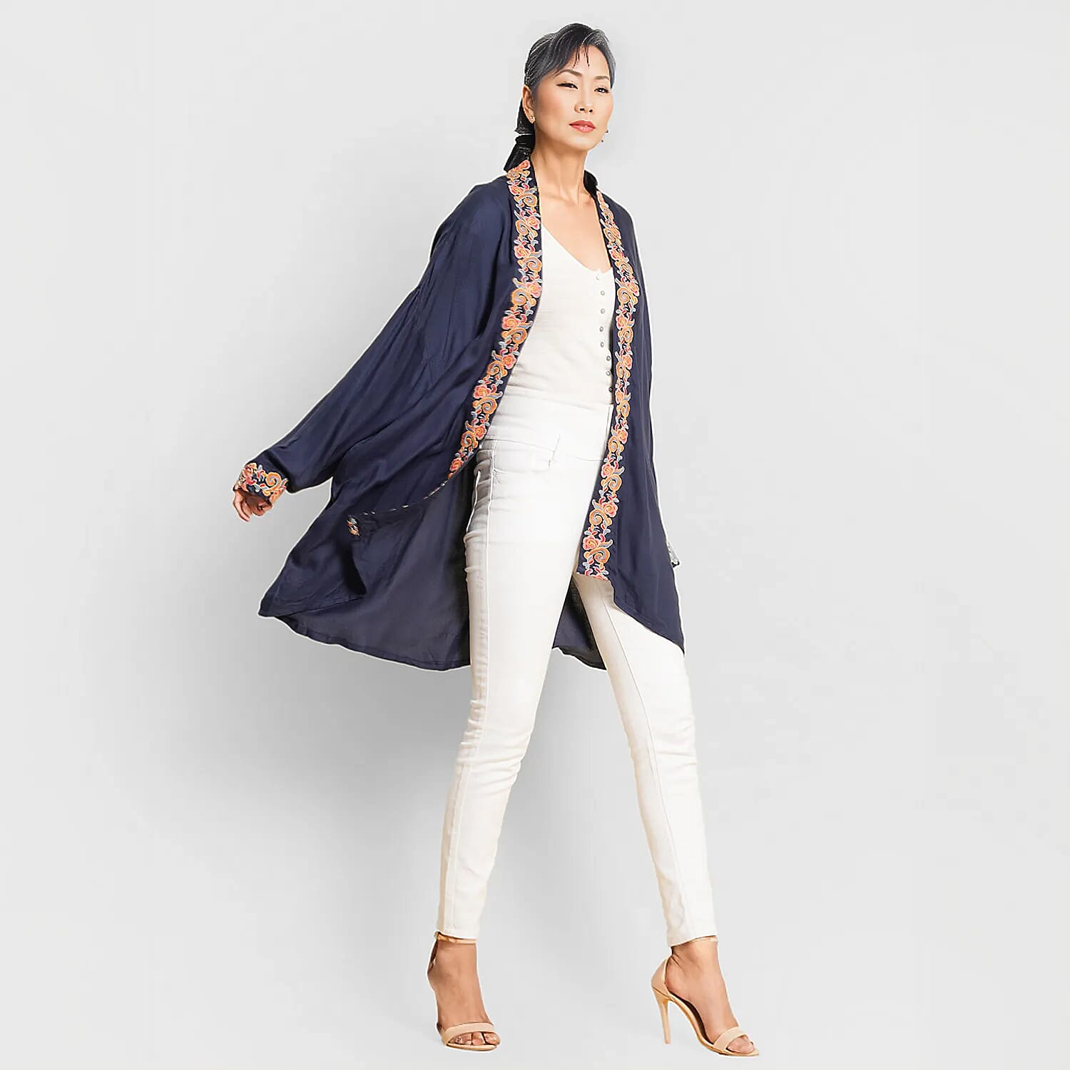 TAMSY Viscose Twill Short Kimono - Black