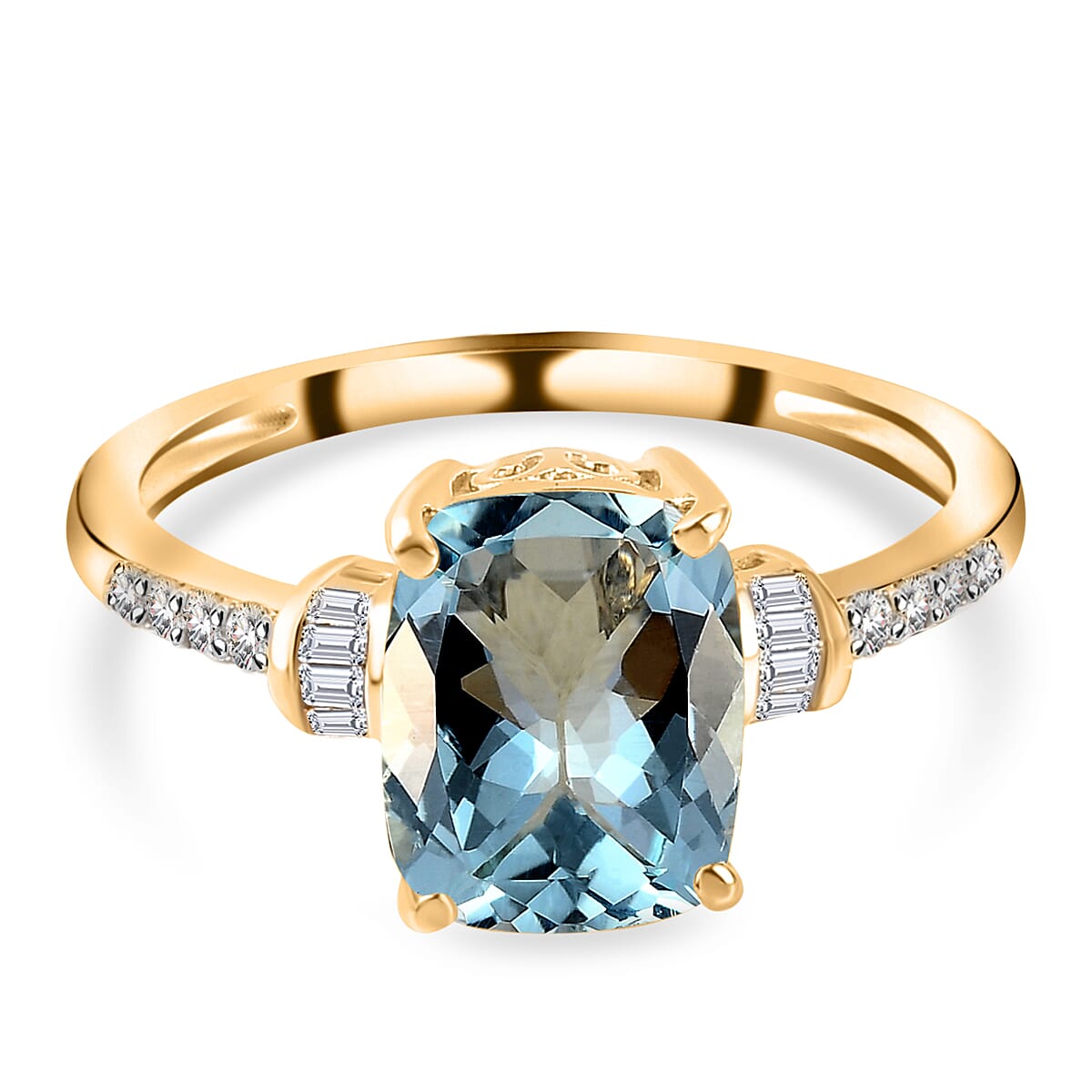 9K Yellow Gold AA Escripto Aquamarine and Diamond Ring 2.08 Ct.