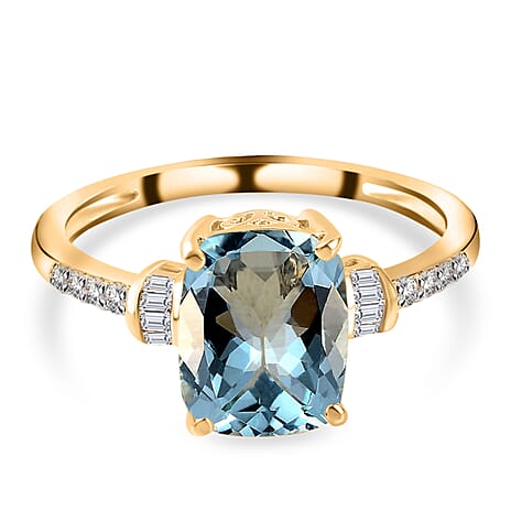 9K Yellow Gold AA Escripto Aquamarine and Diamond Ring 2.08 Ct.