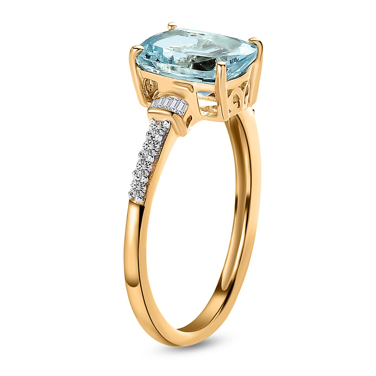 9K Yellow Gold AA Escripto Aquamarine and Diamond Ring 2.08 Ct.