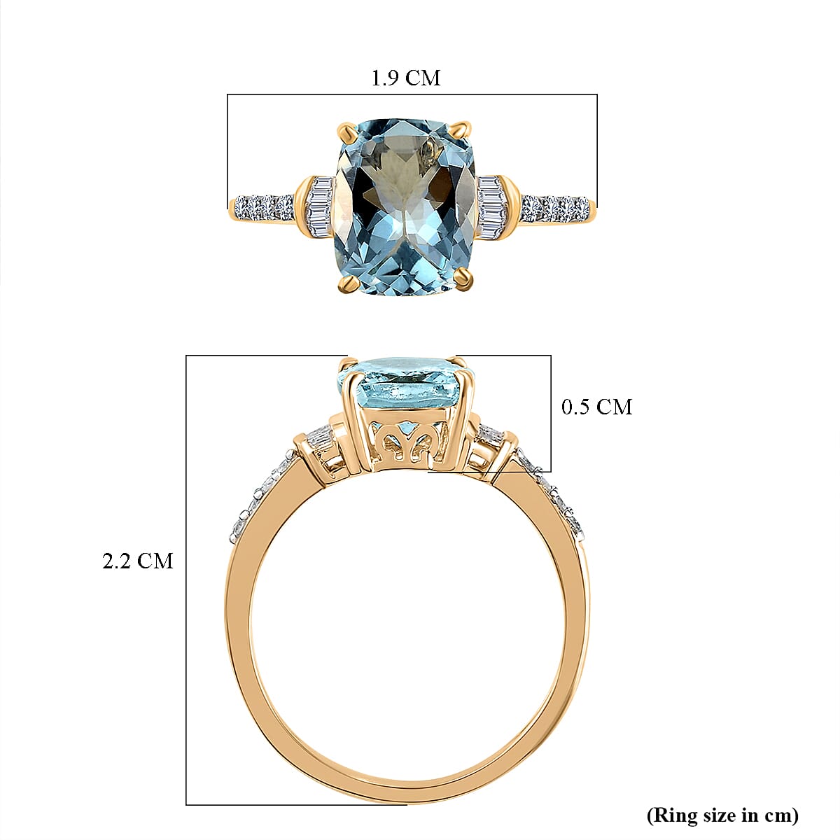 9K Yellow Gold AA Escripto Aquamarine and Diamond Ring 2.08 Ct.