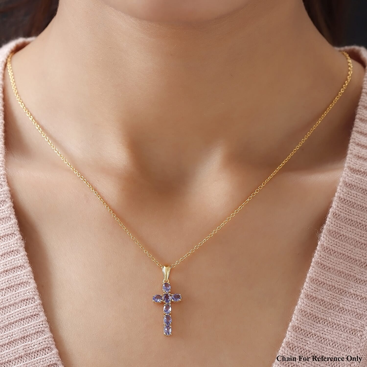 Tanzanite Cross Pendant in 14K Gold Overlay Sterling Silver 1.17 Ct.
