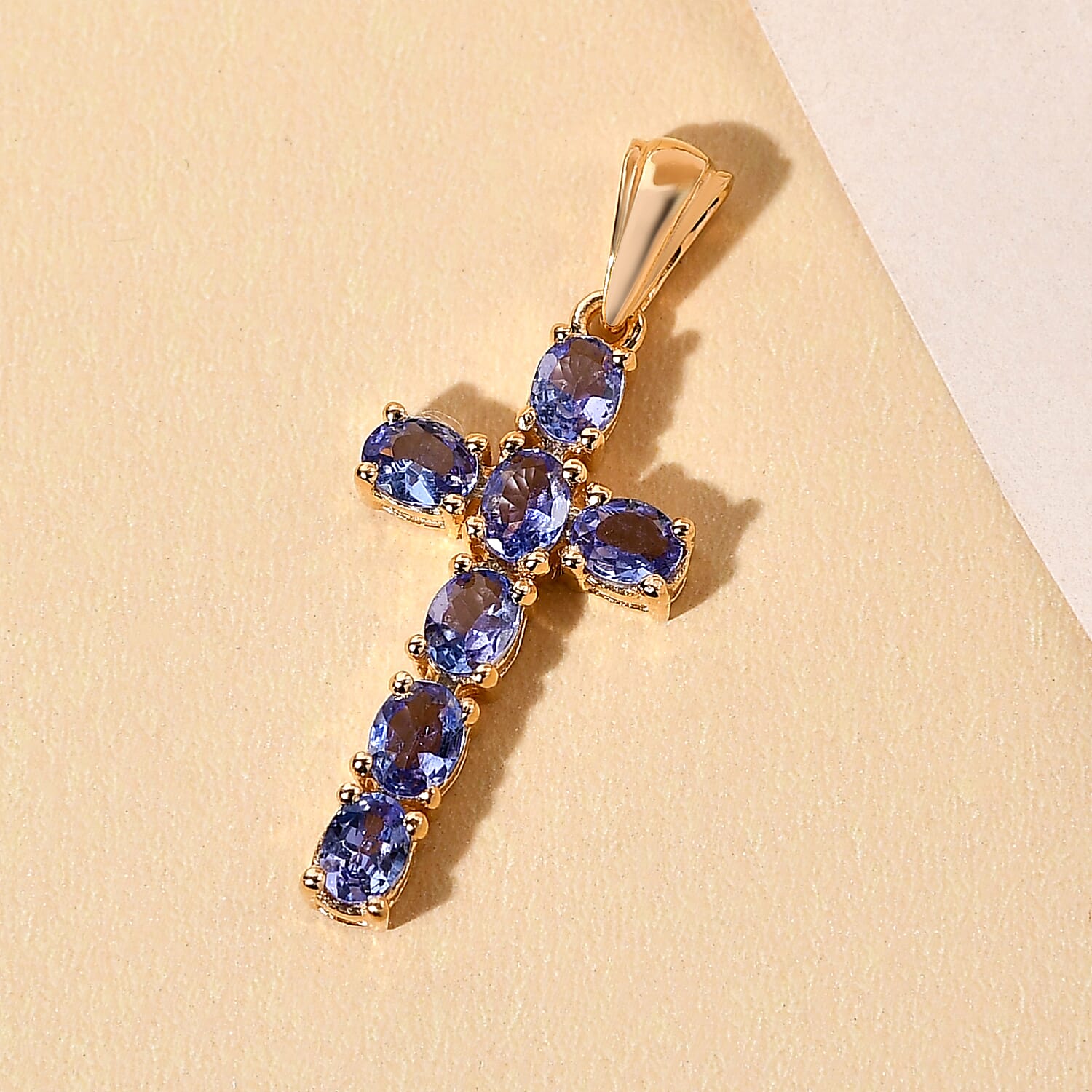 Tanzanite Cross Pendant in 14K Gold Overlay Sterling Silver 1.17 Ct.