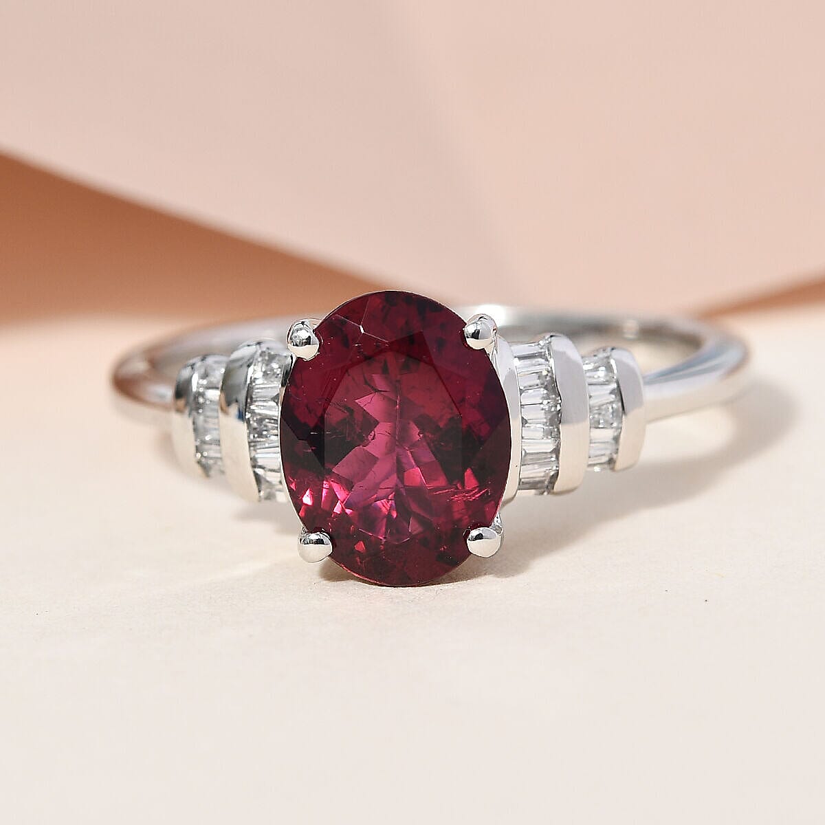 RHAPSODY 950 Platinum AAAA Rubellite and Diamond ( VS-E-F) Ring 1.94 Ct, Platinum Wt. 4.80 Gms