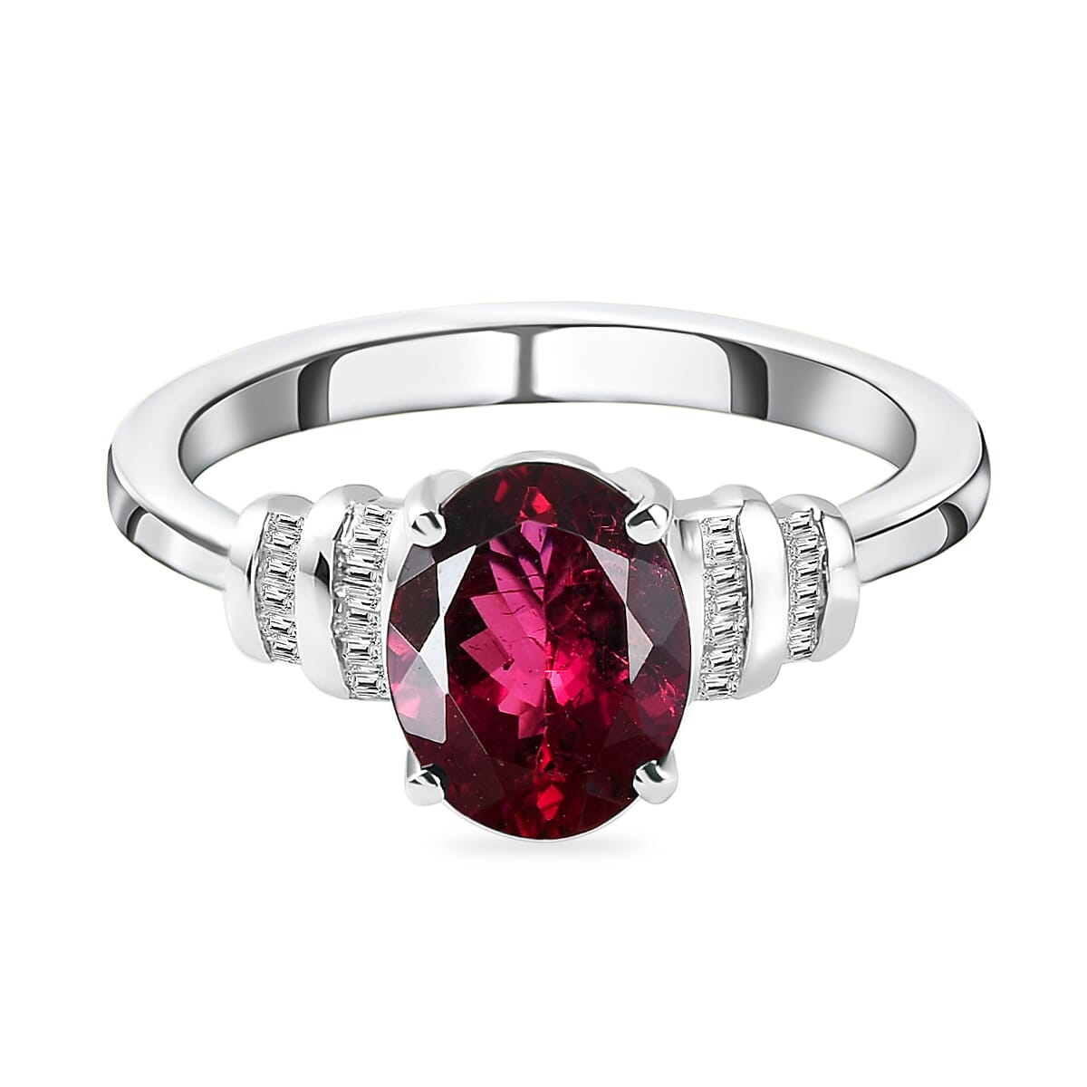 RHAPSODY 950 Platinum AAAA Rubellite and Diamond ( VS-E-F) Ring 1.94 Ct, Platinum Wt. 4.80 Gms
