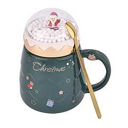 Christmas Ceramic Coffee Mug with Metal Spoon (470ml) - Red