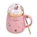 Christmas Ceramic Coffee Mug with Metal Spoon (470ml) - Pink