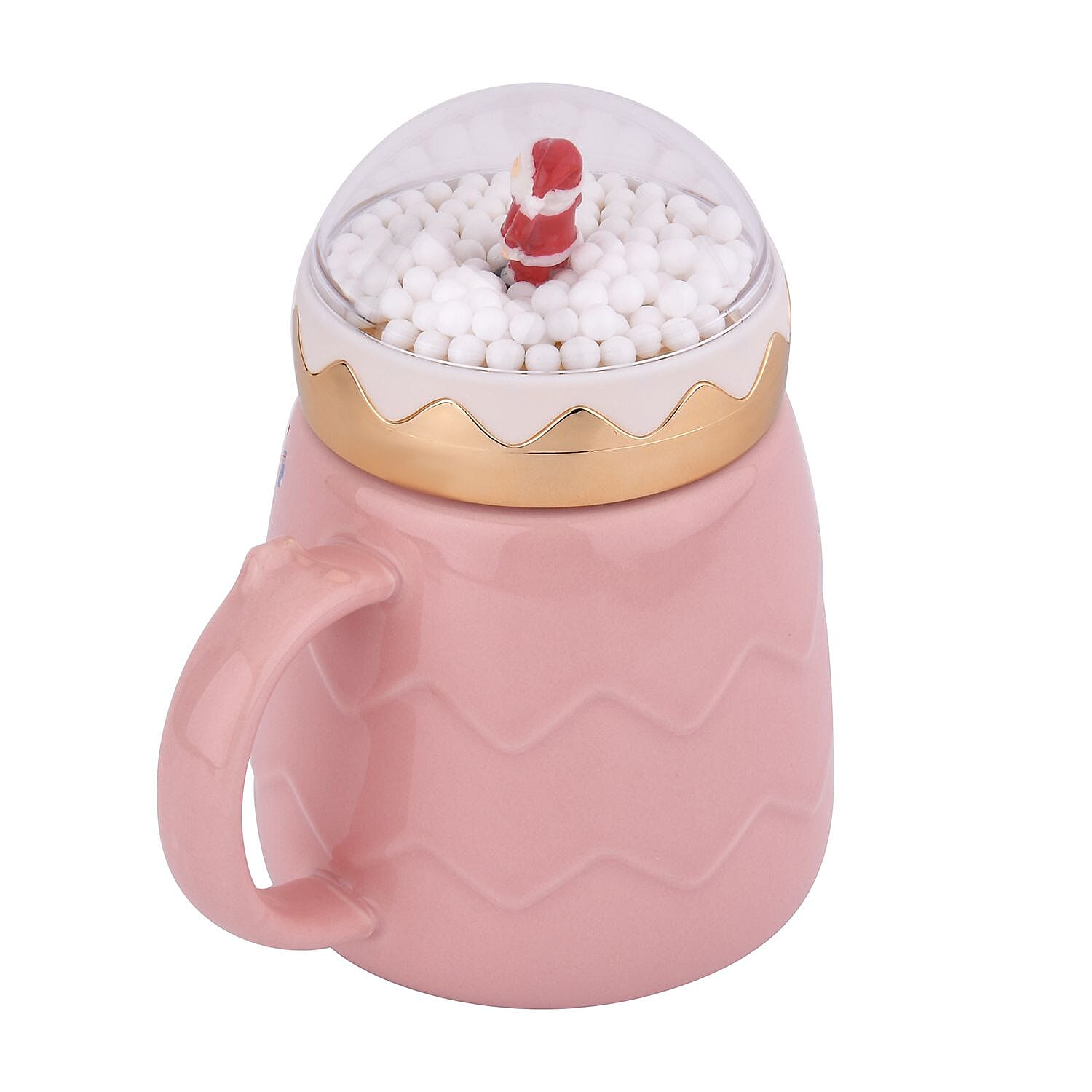 Christmas Ceramic Coffee Mug with Metal Spoon (470ml) - Pink