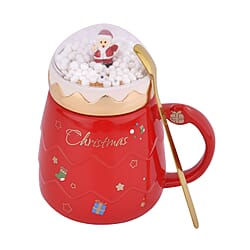 Christmas Ceramic Coffee Mug with Metal Spoon (470ml) - Red