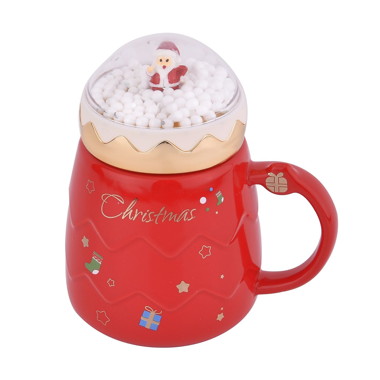 Christmas Ceramic Coffee Mug with Metal Spoon (470ml) - Red