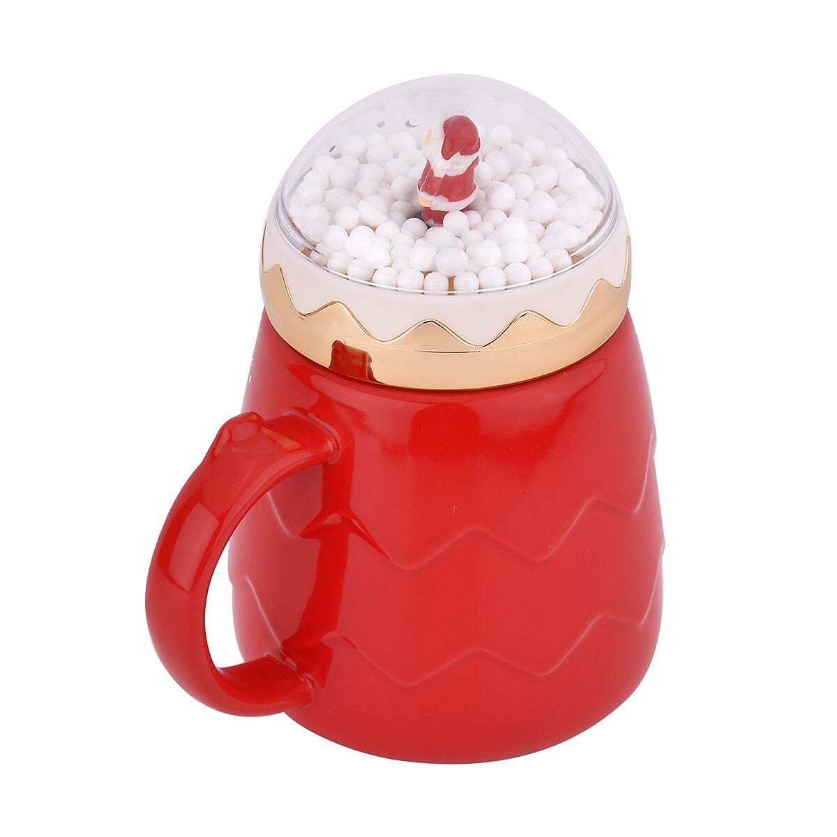 Christmas Ceramic Coffee Mug with Metal Spoon (470ml) - Red