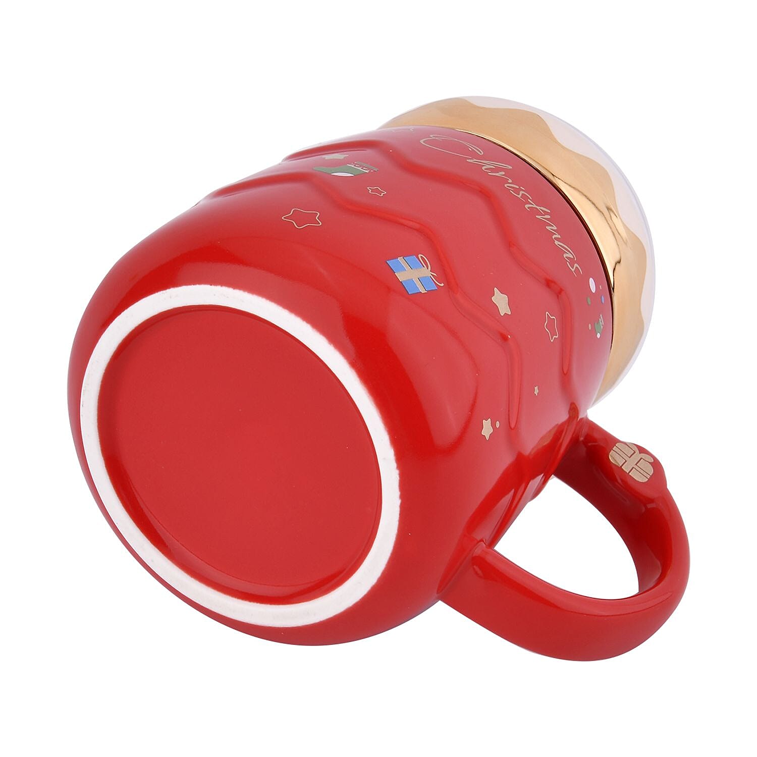 Christmas Ceramic Coffee Mug with Metal Spoon (470ml) - Red