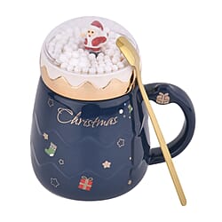 Christmas Ceramic Coffee Mug with Metal Spoon (470ml) - Red