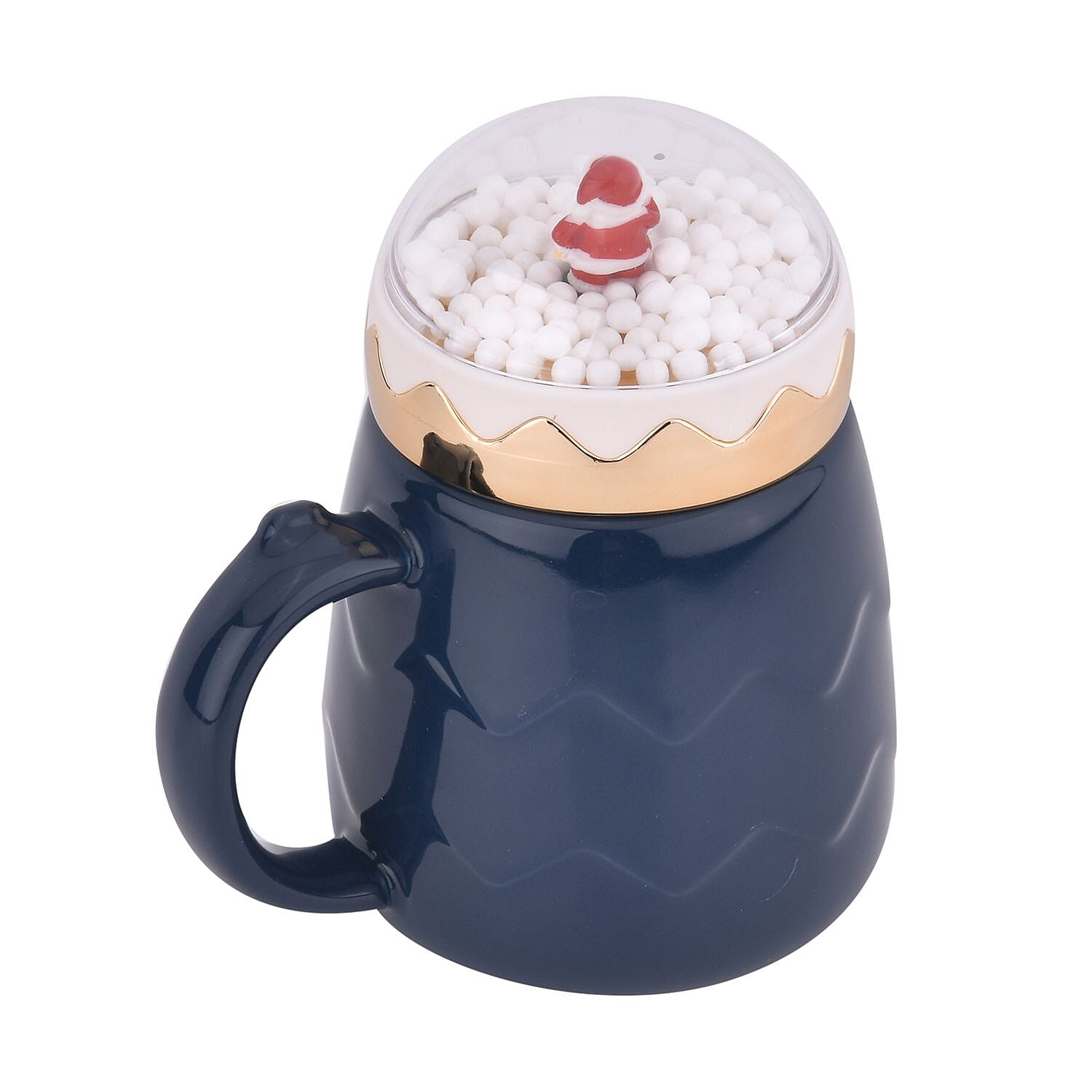 Christmas Ceramic Coffee Mug with Metal Spoon (470ml) - Blue