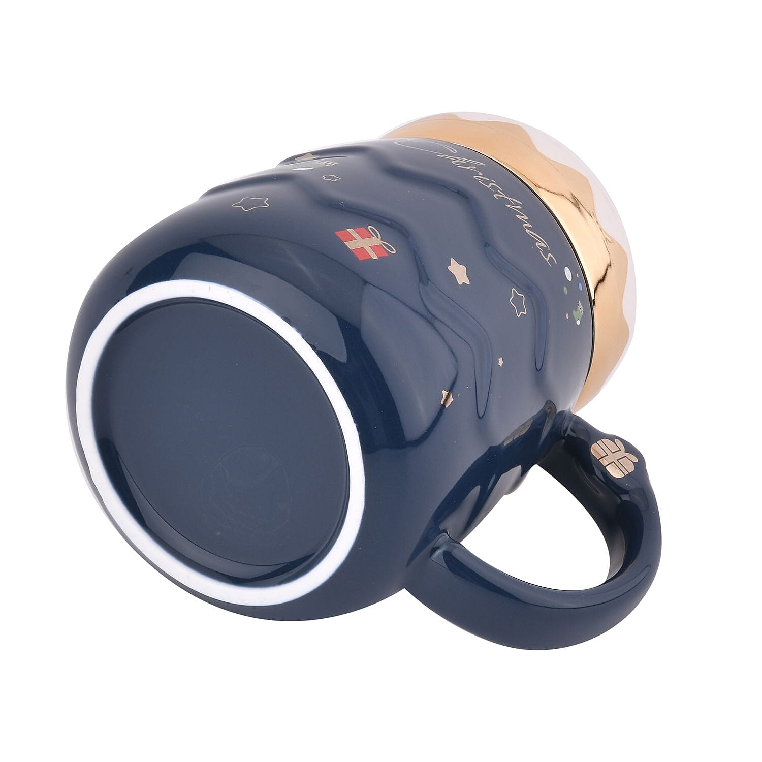 Christmas Ceramic Coffee Mug with Metal Spoon (470ml) - Blue