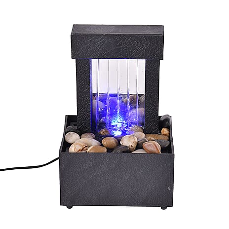 Mini Waterfall Fountain Decor with LED Light & USB Cable (Requires 2xAA Battery Not Inc.) - Black