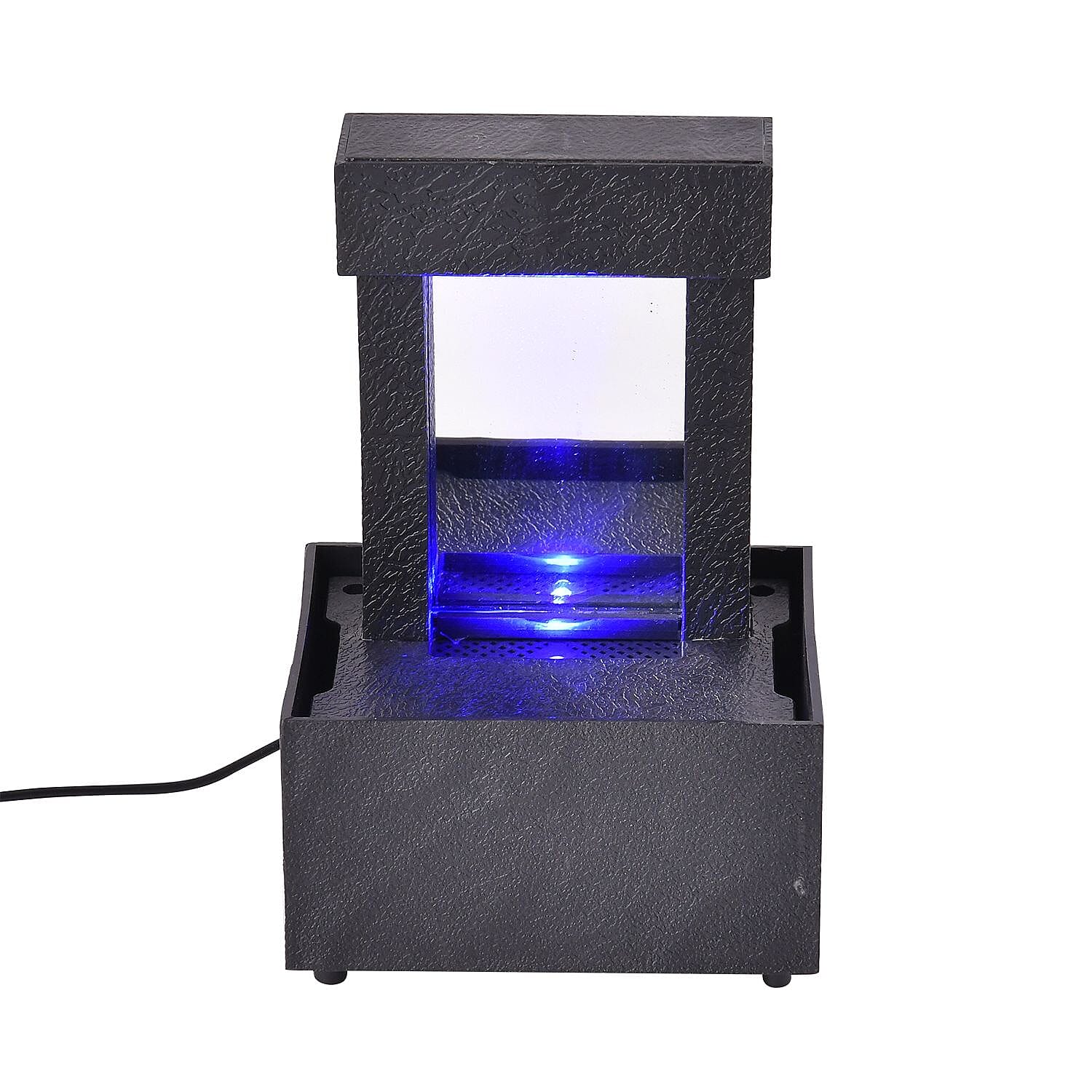 Mini Waterfall Fountain Decor with LED Light & USB Cable (Requires 2xAA Battery Not Inc.) - Black