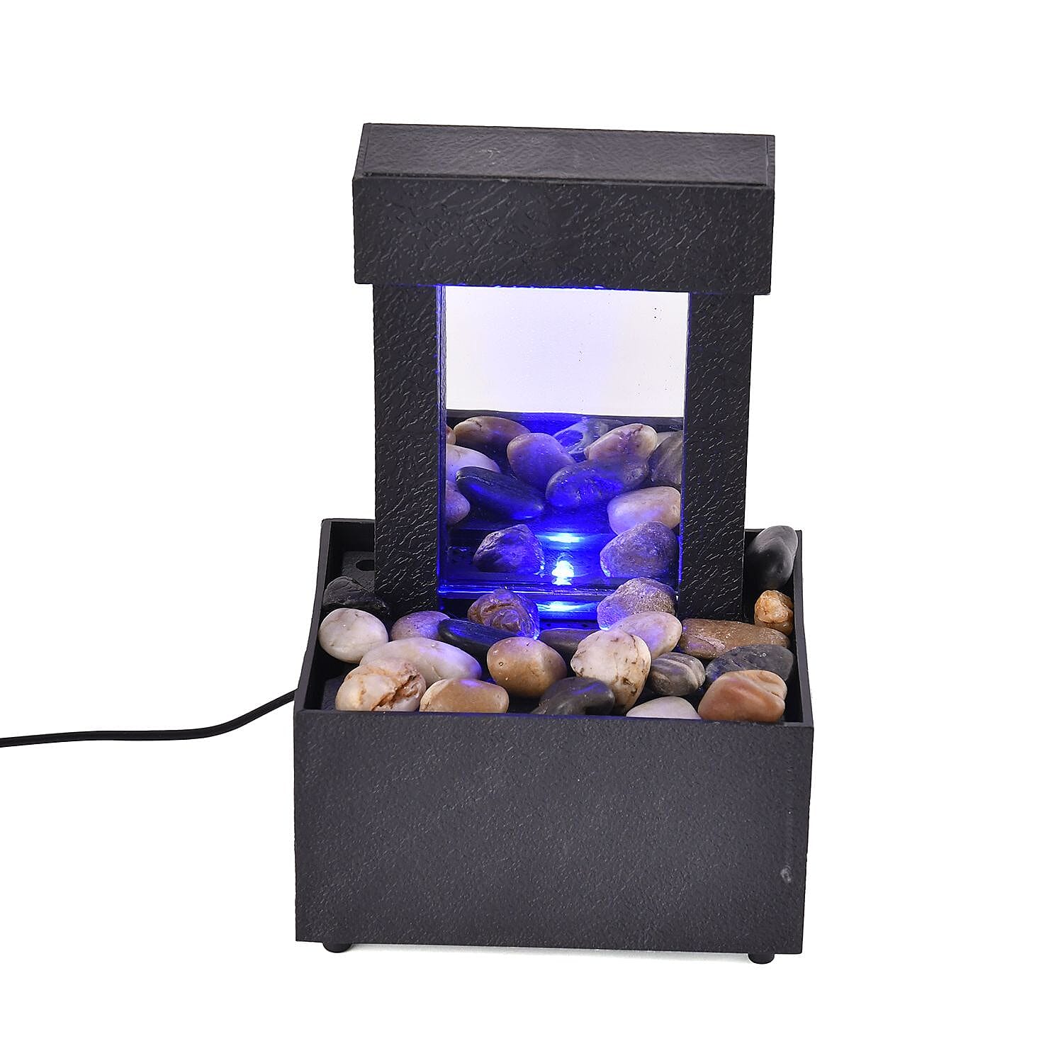 Mini Waterfall Fountain Decor with LED Light - USB Cable (Requires 2xAA Battery Not Inc.) - Black
