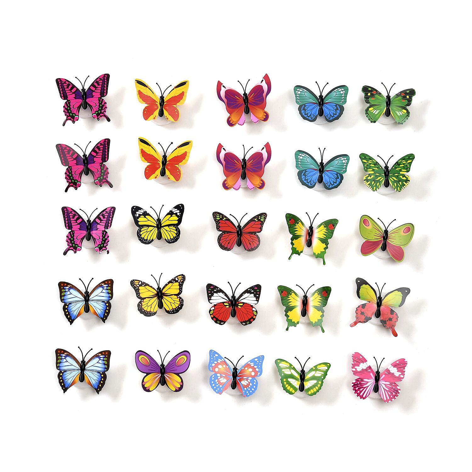 Set of 25 - LED Butterfly With Sticker in Backside (3xButton Battery, Incl) - Multi
