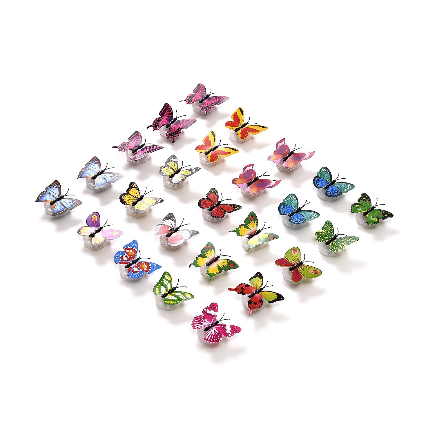 Set of 25 - LED Butterfly With Sticker in Backside (3xButton Battery, Incl) - Multi