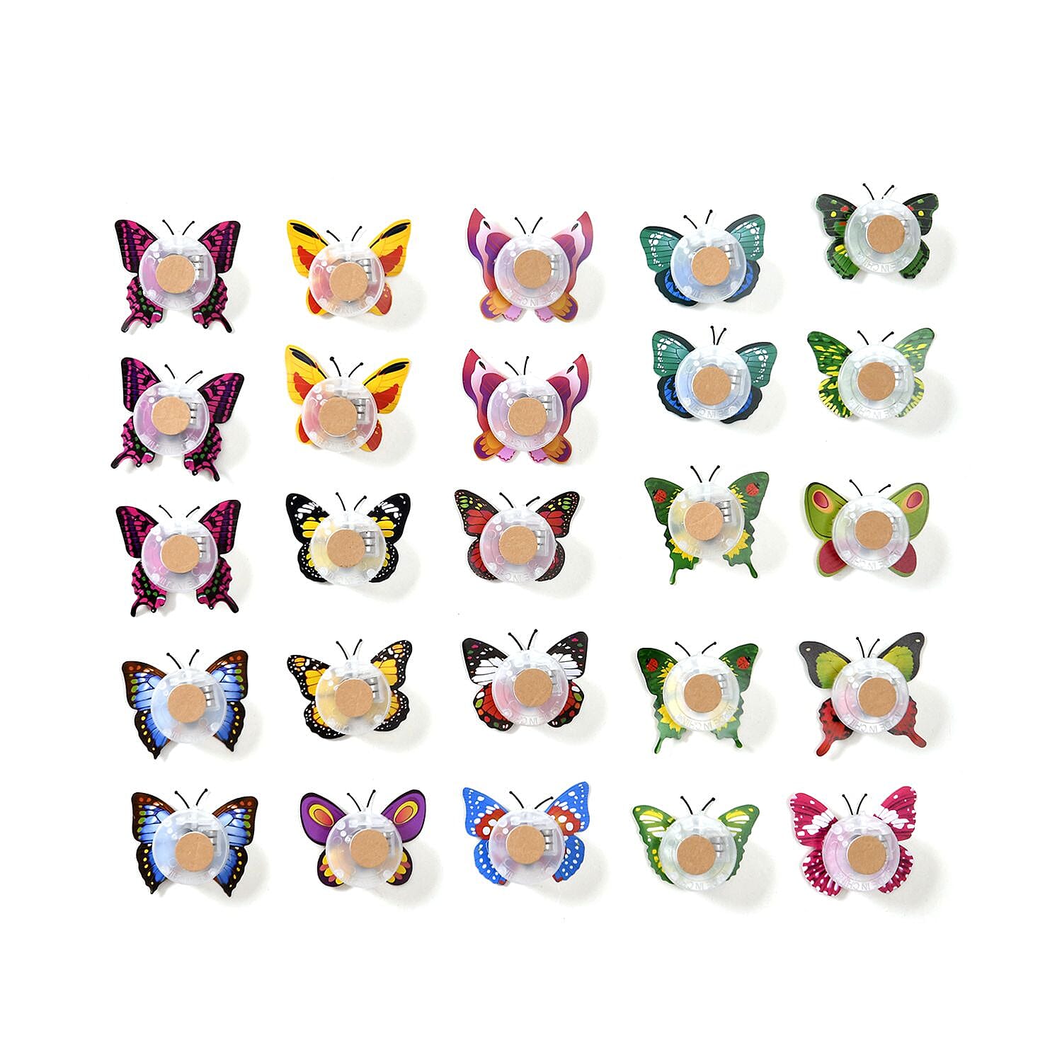 Set of 25 - LED Butterfly With Sticker in Backside (3xButton Battery, Incl) - Multi