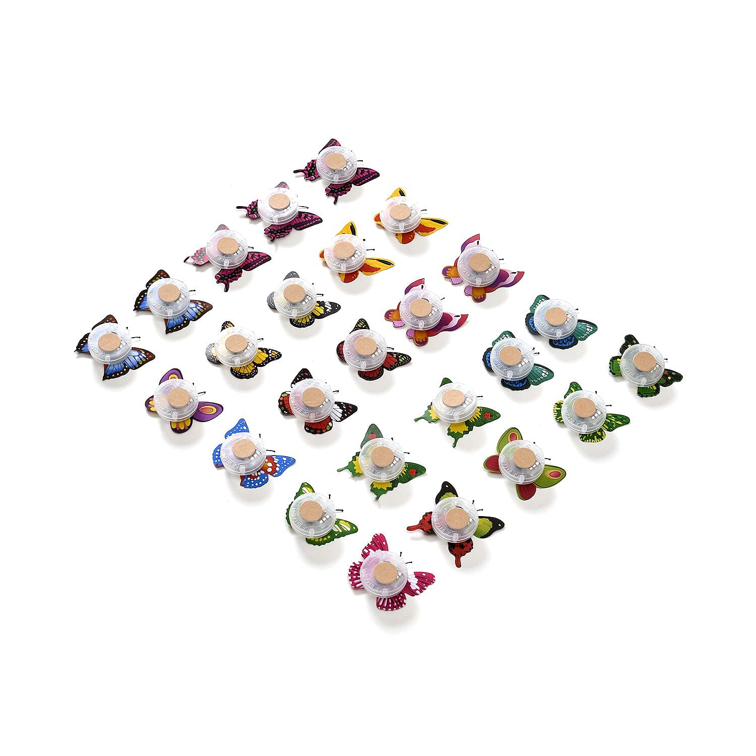 Set of 25 - LED Butterfly With Sticker in Backside (3xButton Battery, Incl) - Multi