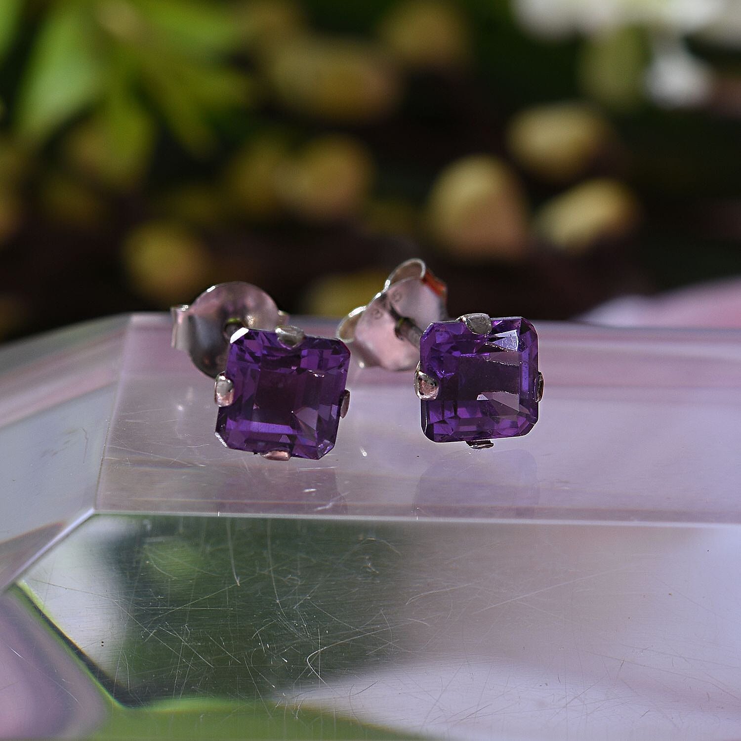 9K White Gold Lusaka Amethyst Solitaire Earrings 1.40 Ct.