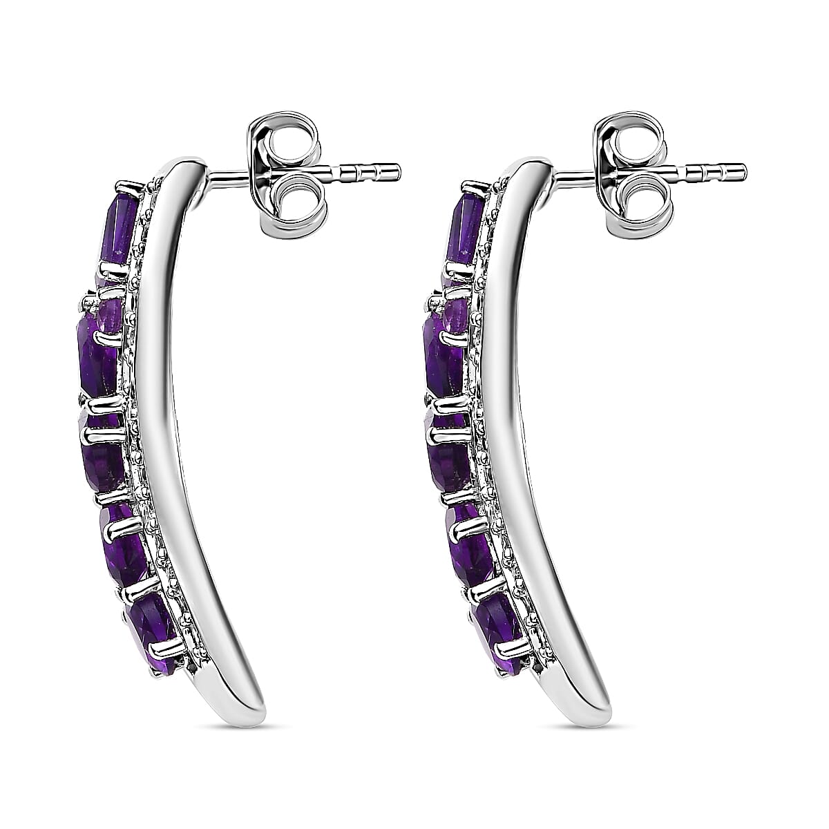 GP Art Deco Collection - Amethyst & Natural Zircon Earrings in Platinum Overlay Sterling Silver 5.32 Ct.