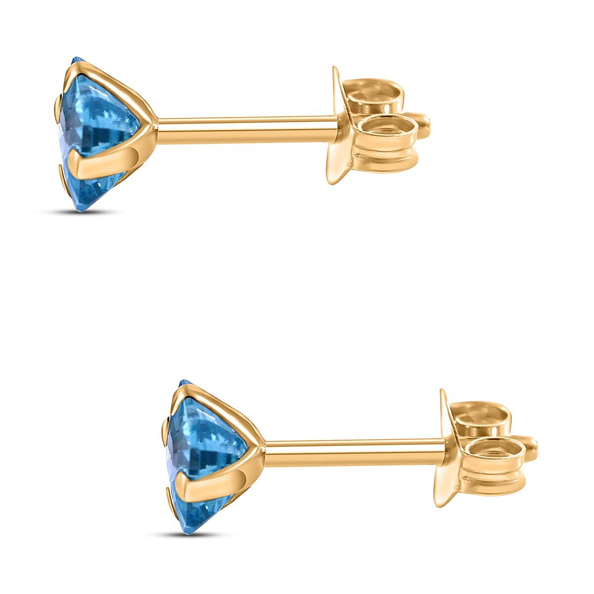 9K White Gold Blue Zircon Solitaire Earrings 1.40 Ct.