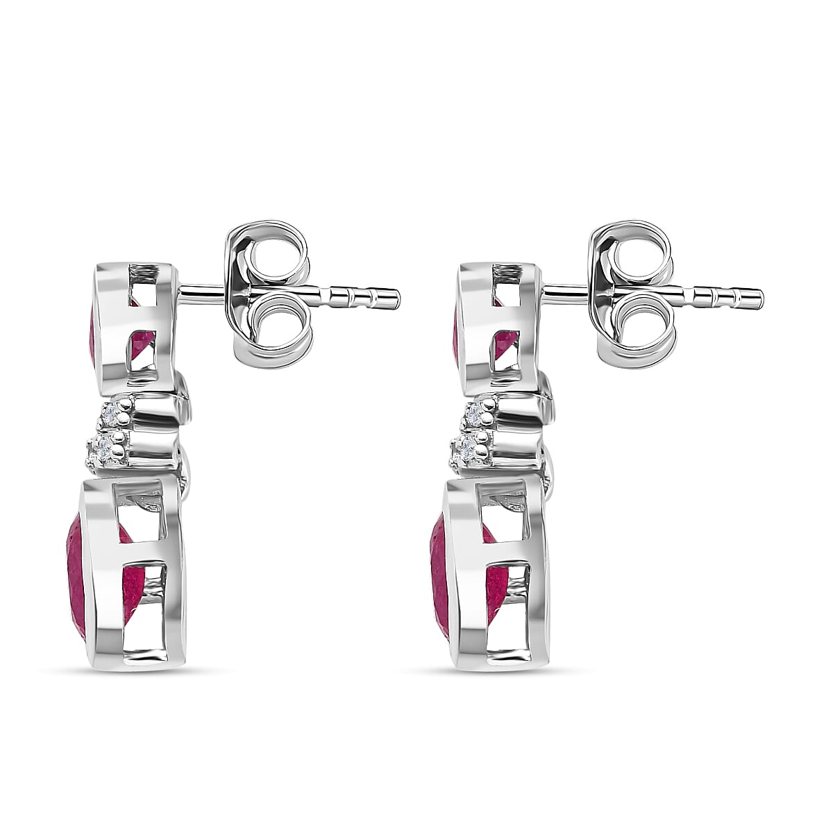 African Ruby & Natural Zircon Dangle Earrings in Platinum Overlay Sterling Silver 1.95 Ct.