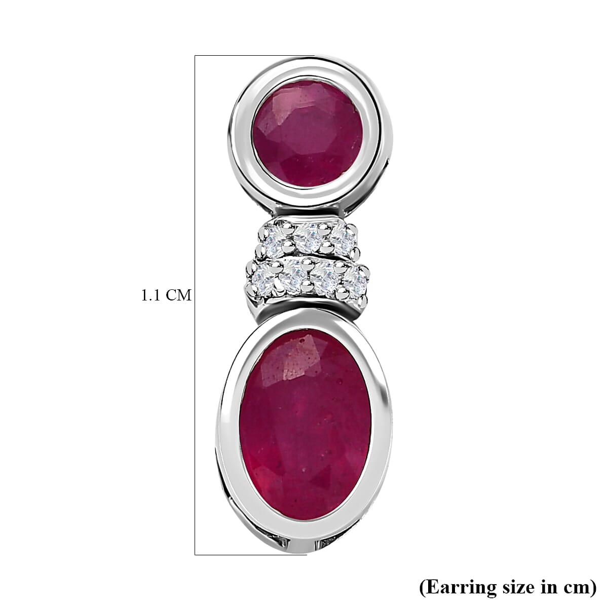 African Ruby & Natural Zircon Dangle Earrings in Platinum Overlay Sterling Silver 1.95 Ct.