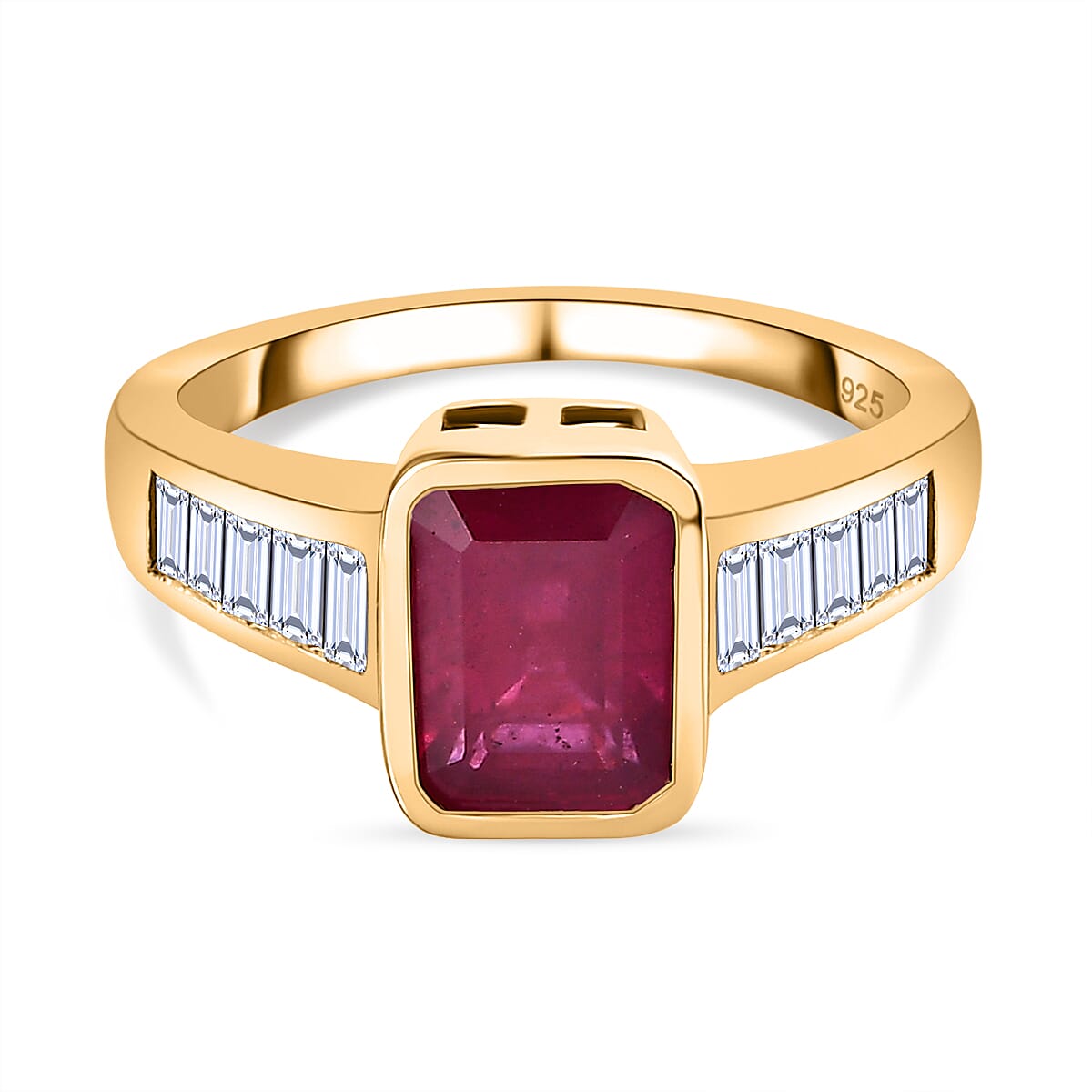 African Ruby & Natural Zircon Ring in 18K Yellow Gold Vermeil Plated Sterling Silver 3.21 Ct.