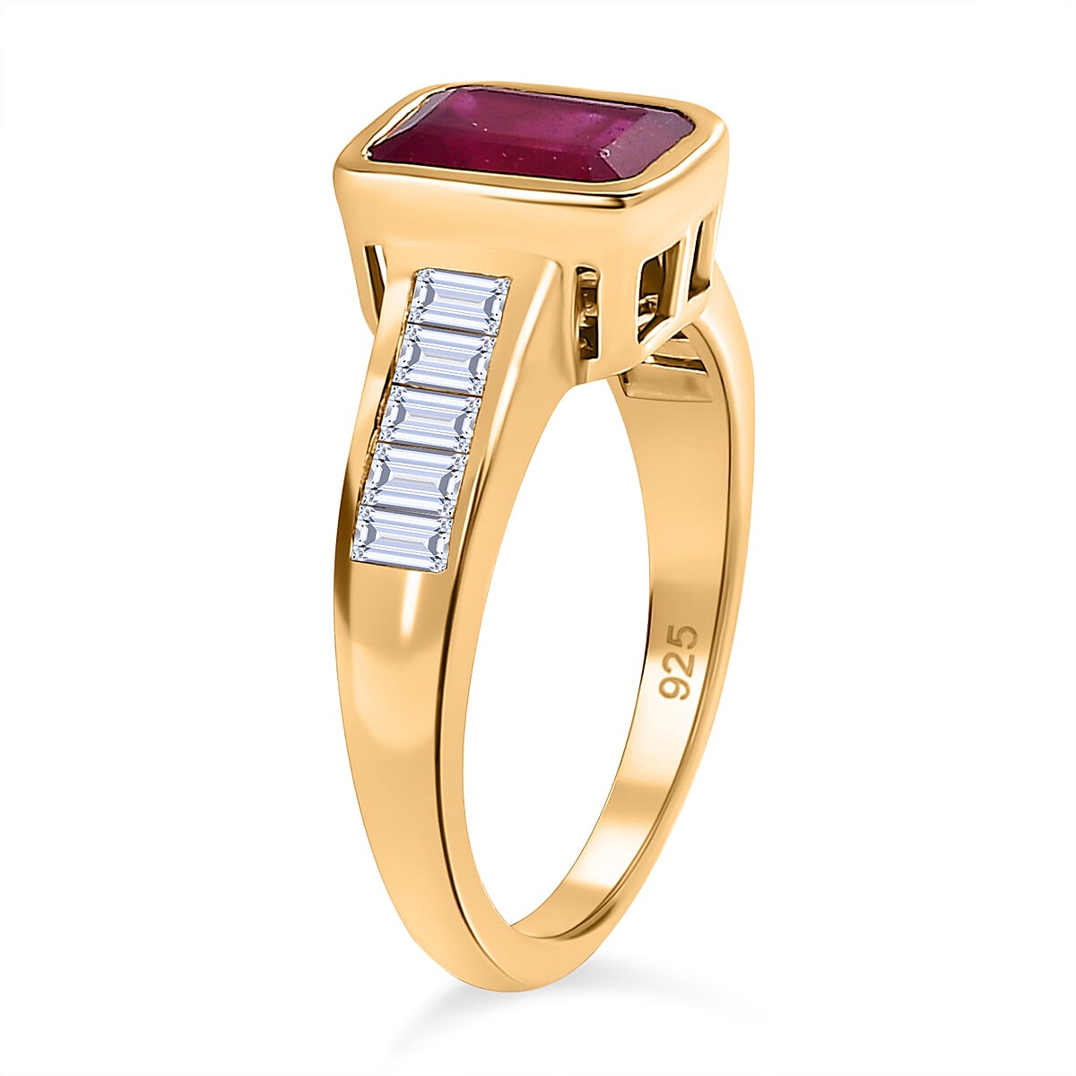 African Ruby & Natural Zircon Ring in 18K Yellow Gold Vermeil Plated Sterling Silver 3.21 Ct.