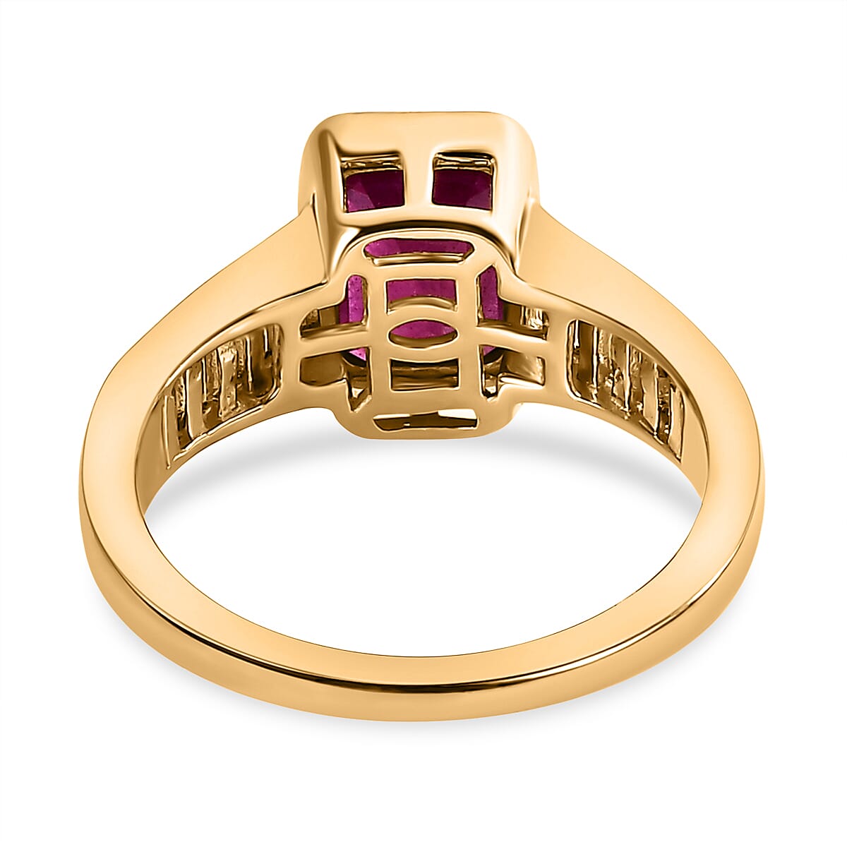 African Ruby & Natural Zircon Ring in 18K Yellow Gold Vermeil Plated Sterling Silver 3.21 Ct.