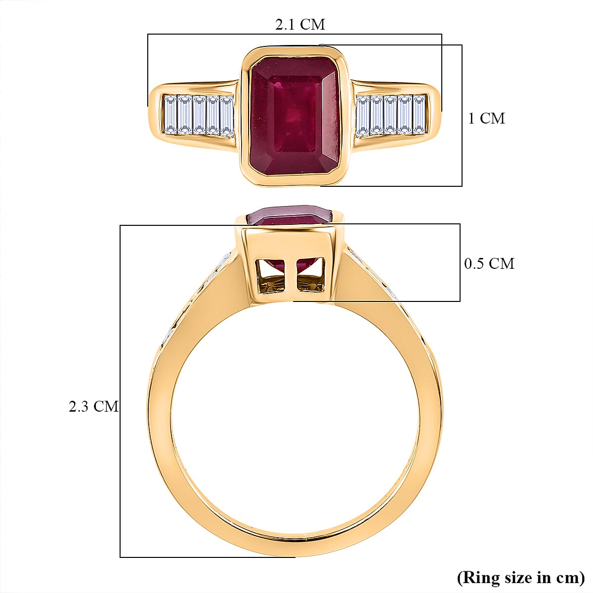 African Ruby & Natural Zircon Ring in 18K Yellow Gold Vermeil Plated Sterling Silver 3.21 Ct.