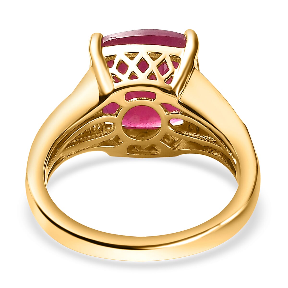 African Ruby & Natural Zircon Ring in 18K Yellow Gold Vermeil Plated Sterling Silver 6.67 Ct.