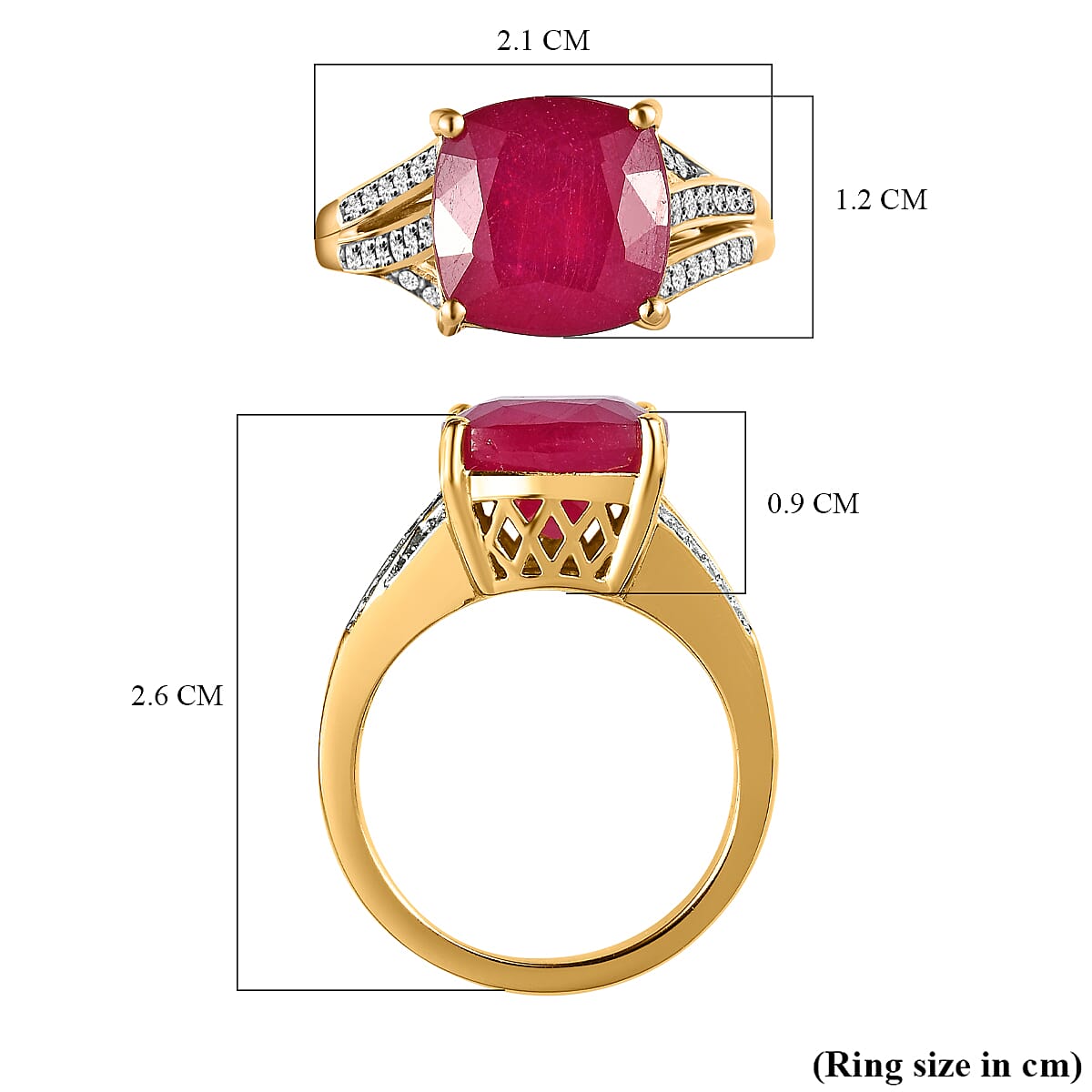 African Ruby & Natural Zircon Ring in 18K Yellow Gold Vermeil Plated Sterling Silver 6.67 Ct.