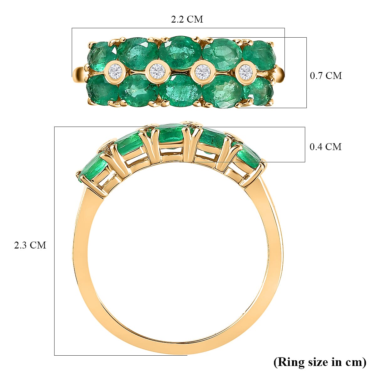 9K Yellow Gold AAA Gemfields Emerald and Natural Zircon Ring 1.60 Ct 9K Yellow Gold AAA Gemfields Emerald and Natural Zircon Ring 1.60 Ct