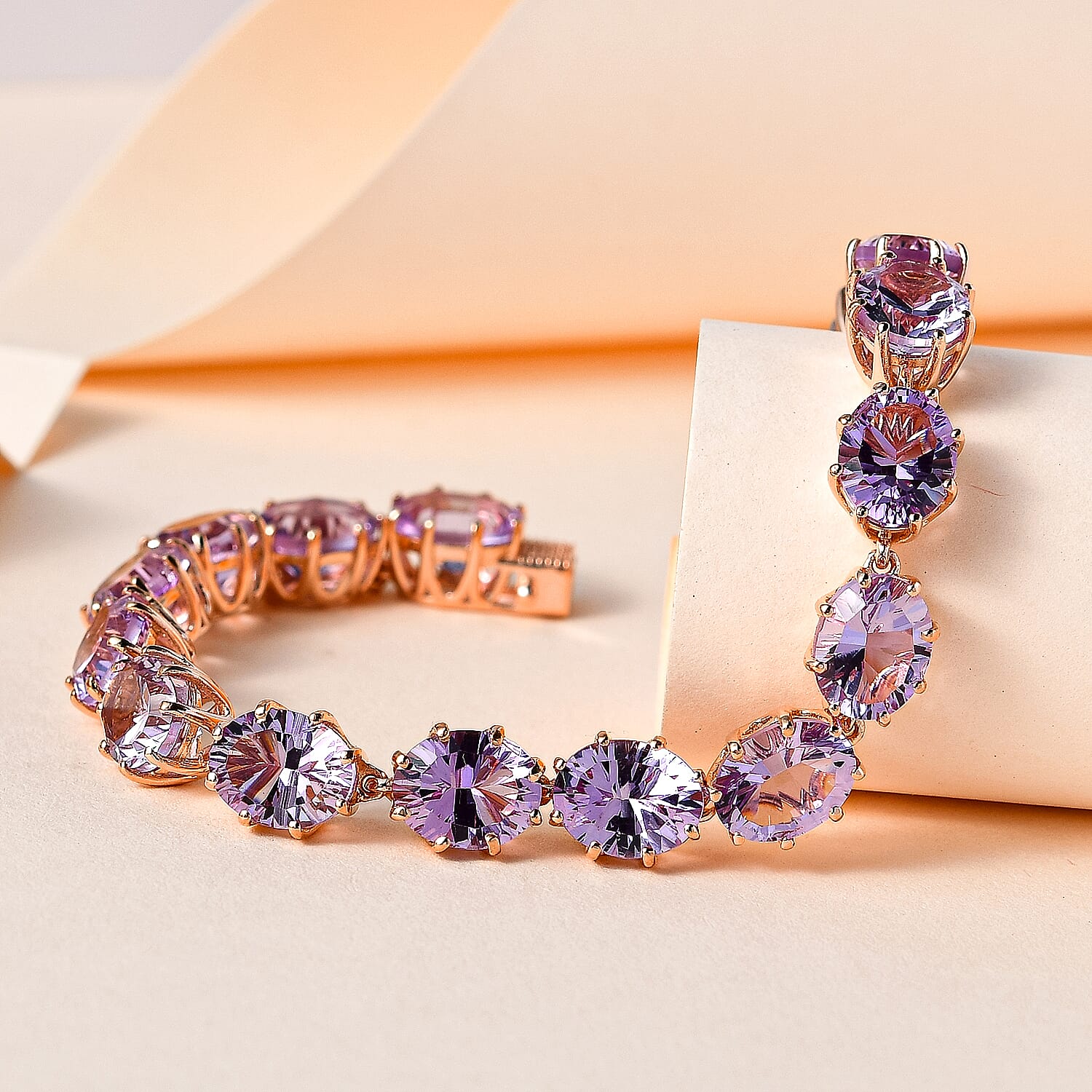 Ultimate Rose De France Amethyst Bracelet (Size - 7) in 18K Rose Gold Vermeil Plated Sterling Silver 28.98 Ct, Silver Wt 11.76 Gms
