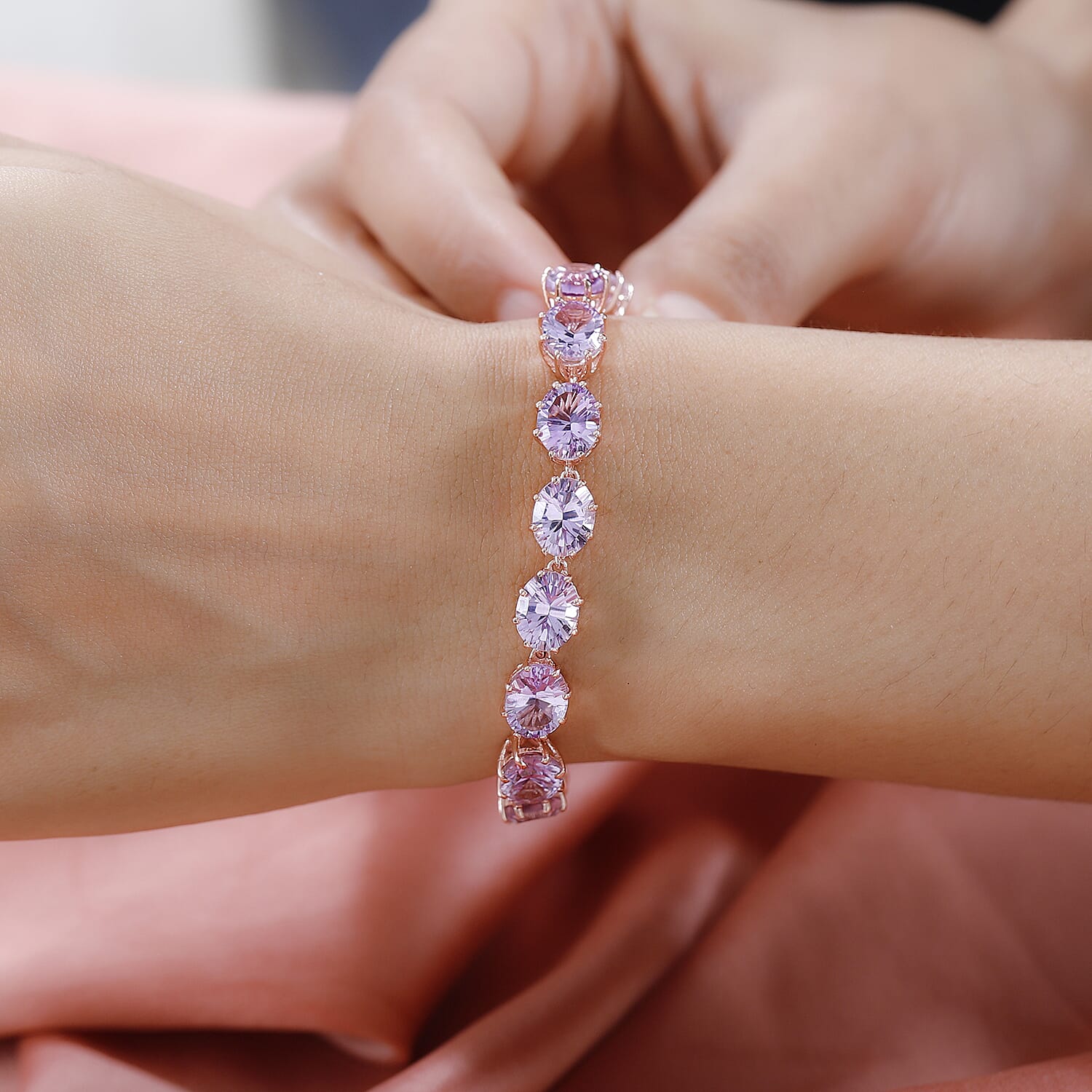 Ultimate Rose De France Amethyst Bracelet (Size - 7) in 18K Rose Gold Vermeil Plated Sterling Silver 28.98 Ct, Silver Wt 11.76 Gms