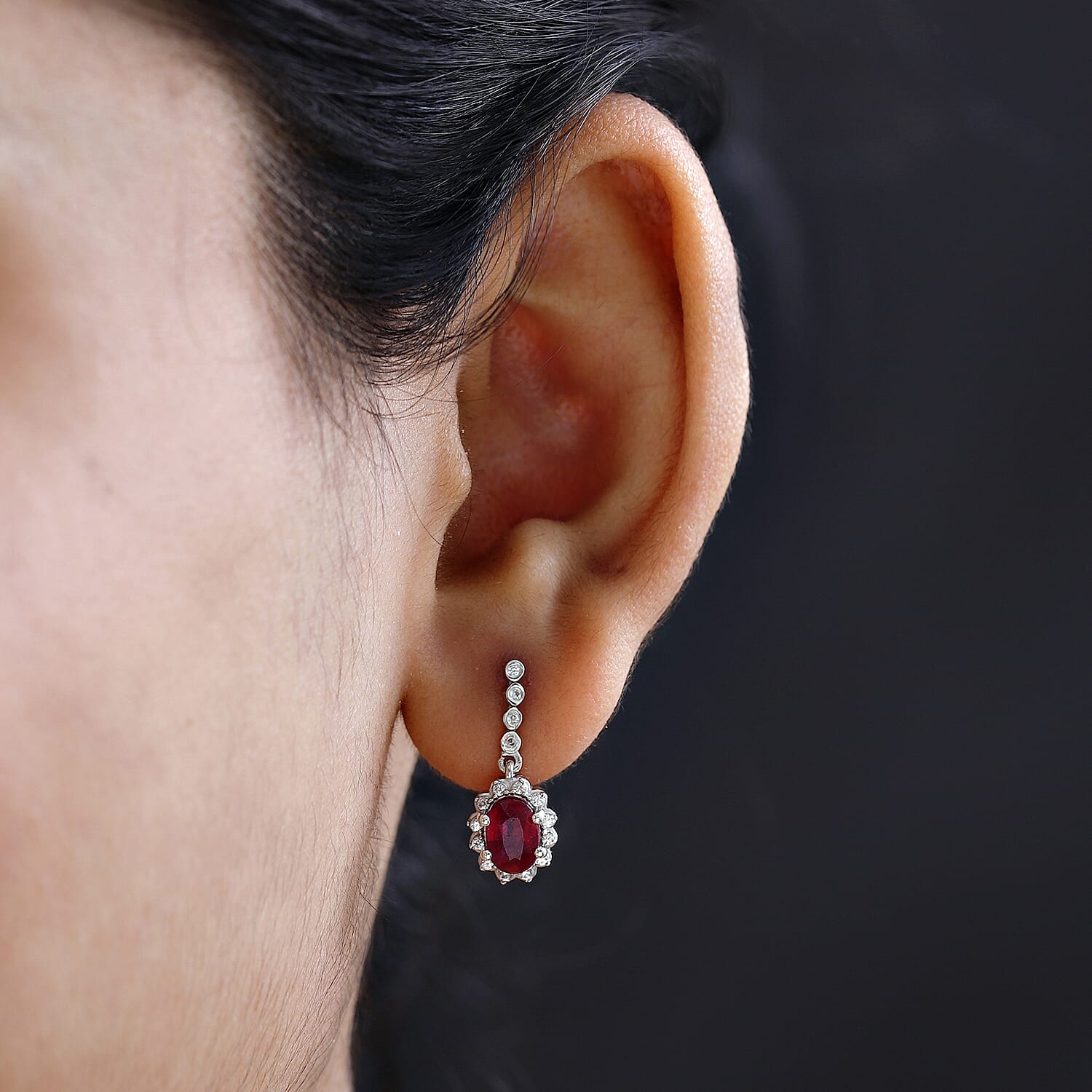 African Ruby & Natural Zircon Dangle Earrings in Platinum Overlay Sterling Silver 2.86 Ct.