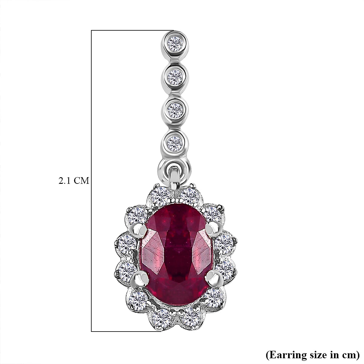African Ruby & Natural Zircon Dangle Earrings in Platinum Overlay Sterling Silver 2.86 Ct.