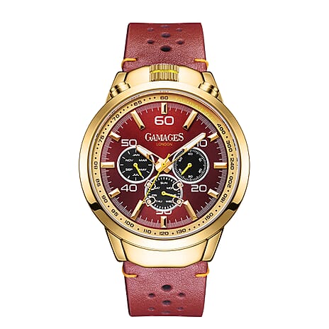 GAMAGES OF LONDON Hand Assembled Arnold The Countdown Automatic Movement Water Resistant Watch with Cherry Leather Strap
