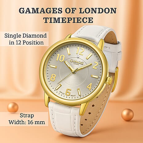 GAMAGES OF LONDON Mantua Diamond Swiss Quartz Movement Water Resistant Ladies Watch with Bone White Leather Strap