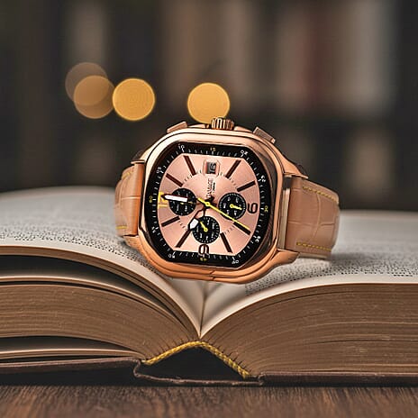 GAMAGES OF LONDON Hand Assembled Strato Automatic Movement Rose Dial Water Resistant Watch with Rose Leather Strap