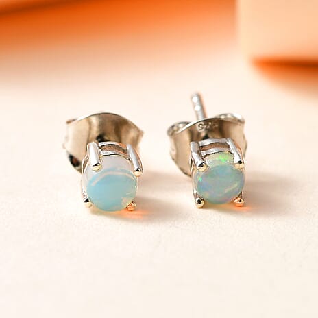 Mega Deal - Ethiopian Welo Opal Solitaire Earrings with Push Back in Platinum Overlay Sterling Silver