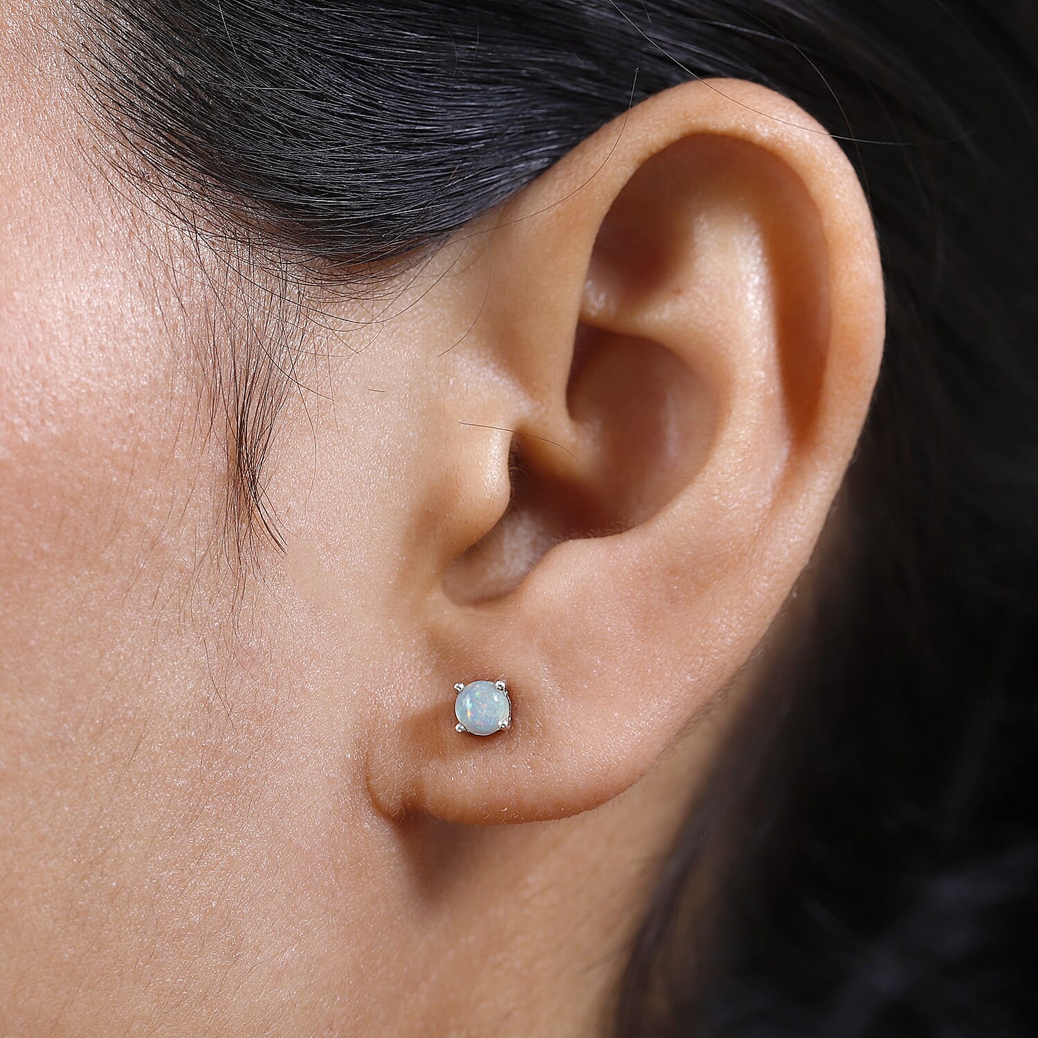 Mega Deal - Ethiopian Welo Opal Solitaire Earrings with Push Back in Platinum Overlay Sterling Silver