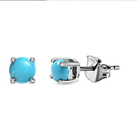Mega Deal - Arizona Sleeping Beauty Turquoise Solitaire Earrings in Platinum Overlay Sterling Silver
